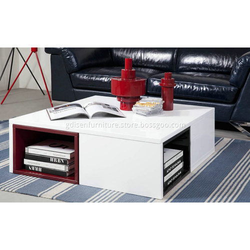 Modern White Coffee Table With Colored Stools